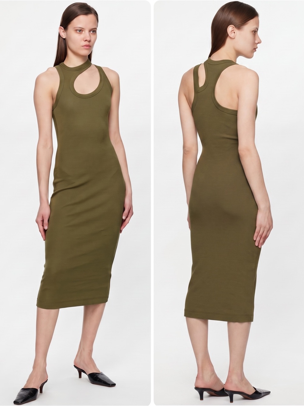 Cotton Citizen Verona Cotton/Modal Khaki Ribbed Cutout Midi Dress NWOT $245